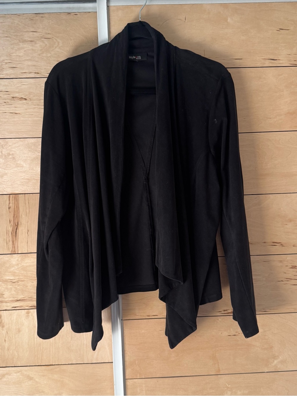 Style & Co. Black Open-Front Draped Cardigan